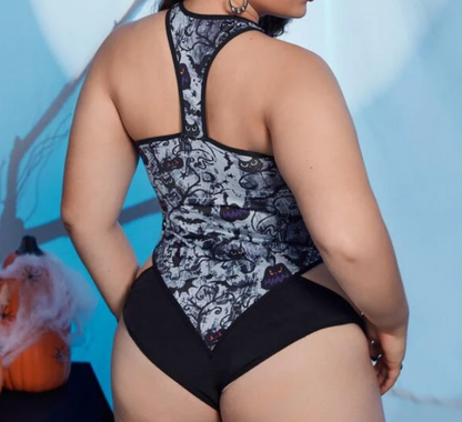 Body Multicolor de Estampado de Dibujos Animados con Aberturas