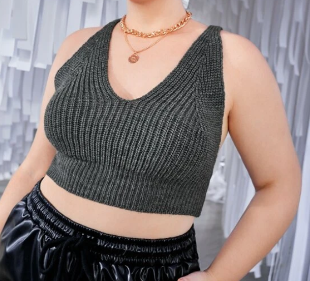 Top Crop Tejido Gris Oscuro