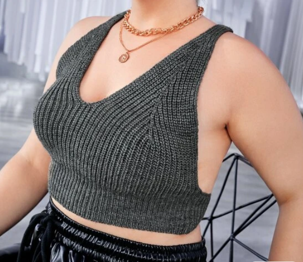 Top Crop Tejido Gris Oscuro