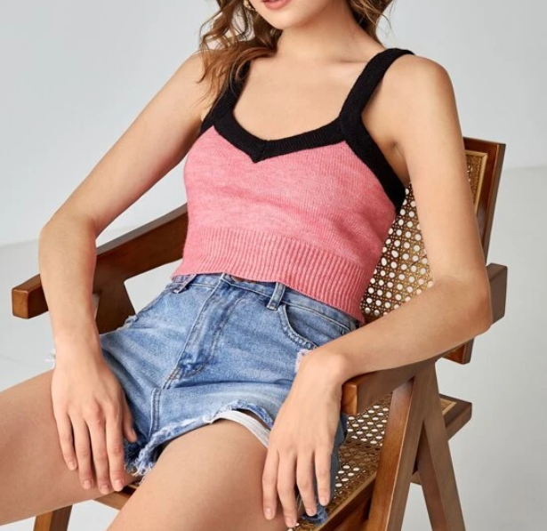 Top Crop Color Combinado - Rosa y Negro