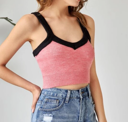 Top Crop Color Combinado - Rosa y Negro