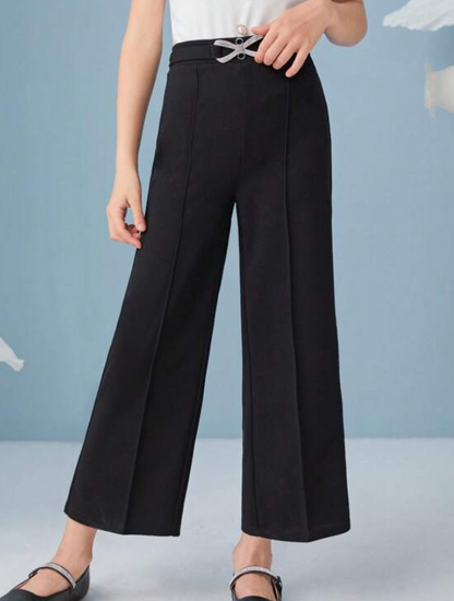 Pantalón de Pierna Ancha con Detalles Brillantes - Negro
