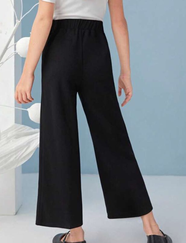 Pantalón de Pierna Ancha con Detalles Brillantes - Negro