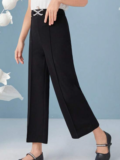 Pantalón de Pierna Ancha con Detalles Brillantes - Negro