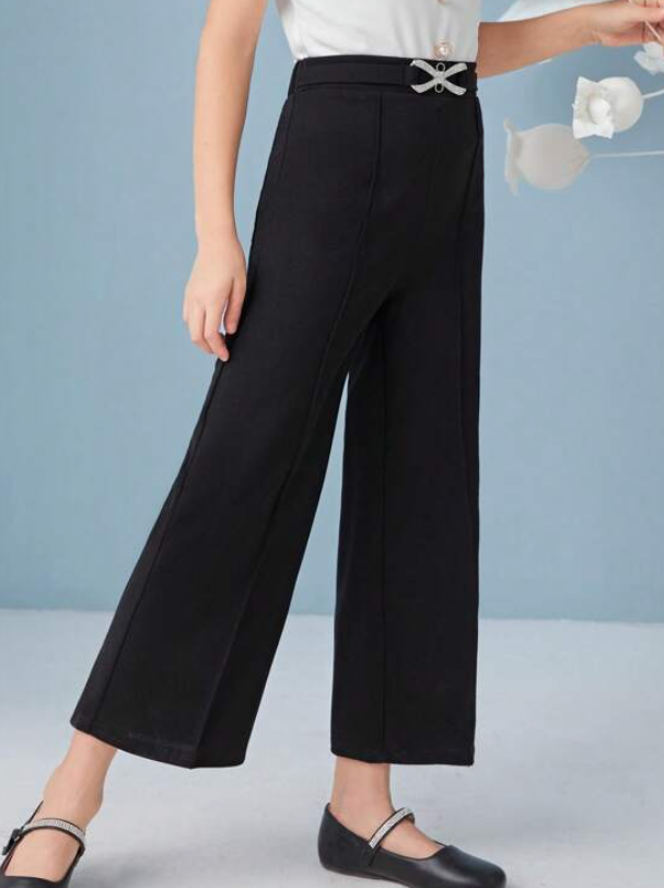 Pantalón de Pierna Ancha con Detalles Brillantes - Negro