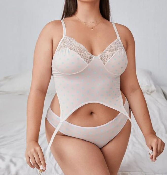 Set de Lencería Sexy - Rosa Pálido con Lunares