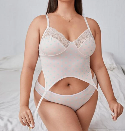 Set de Lencería Sexy - Rosa Pálido con Lunares
