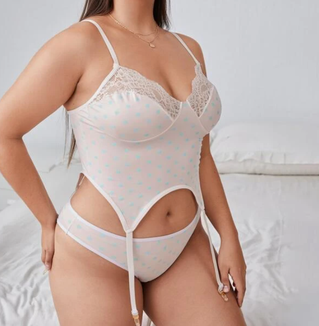 Set de Lencería Sexy - Rosa Pálido con Lunares