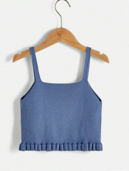 Top Crop Azul con Apliques Florales