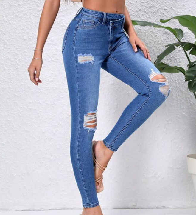 Jeans Ajustados Azul Lavado Medio
