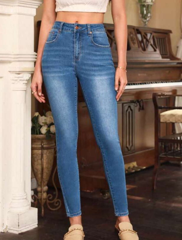 Jeans Ajustados Azul Lavado Medio