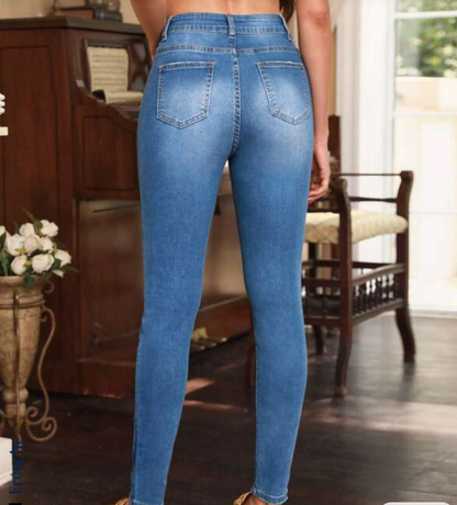 Jeans Ajustados Azul Lavado Medio