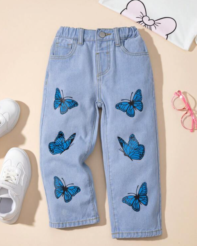 Pantalón de Mezclilla con Estampado de Mariposas