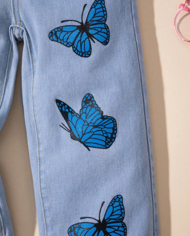 Pantalón de Mezclilla con Estampado de Mariposas