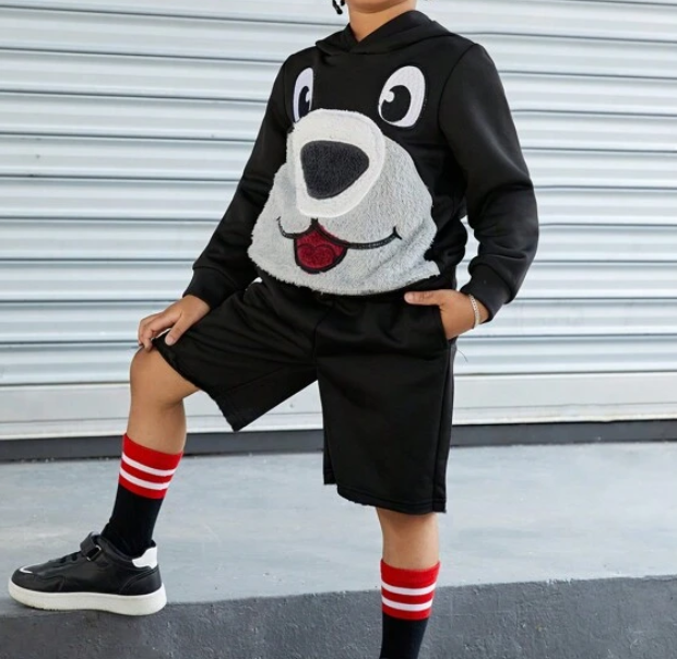 Conjunto de 2 Piezas con Sudadera de Dibujos Animados y Shorts Deportivos