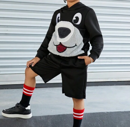 Conjunto de 2 Piezas con Sudadera de Dibujos Animados y Shorts Deportivos