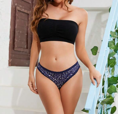 Tanga Azul Marino con Encaje Contraste