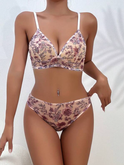 Conjunto de Lencería Rosado Sandía con Estampado Floral