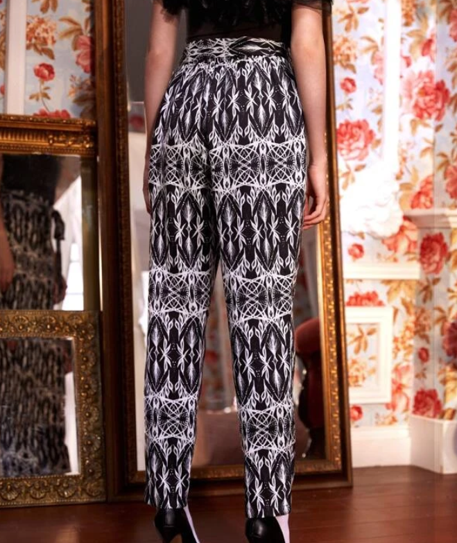 Pantalón Estampado de Cintura Alta con Lazo