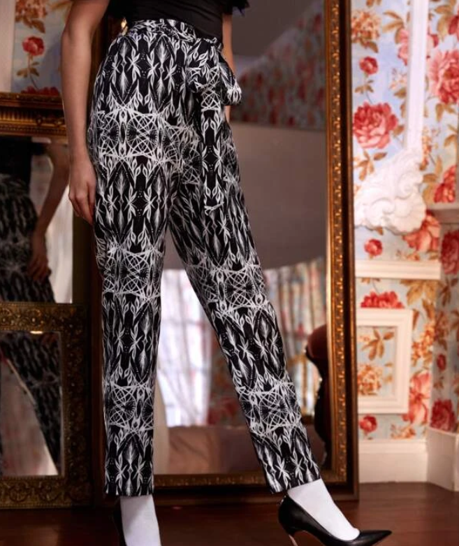 Pantalón Estampado de Cintura Alta con Lazo