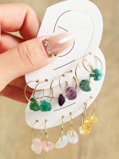 Pendientes de Aro con Estilo Geométrico y Piedras Multicolor