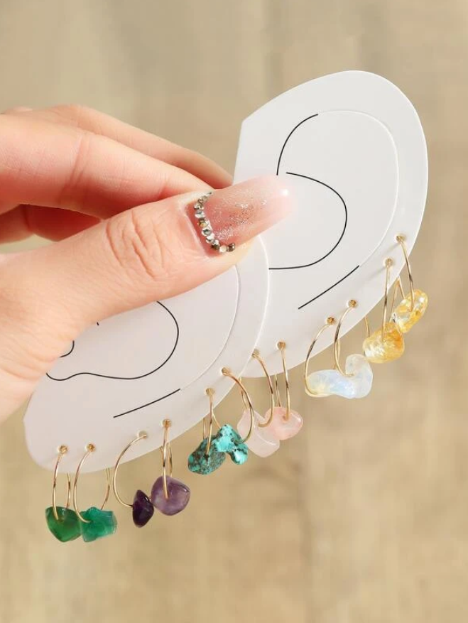 Pendientes de Aro con Estilo Geométrico y Piedras Multicolor