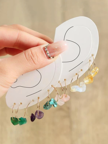 Pendientes de Aro con Estilo Geométrico y Piedras Multicolor