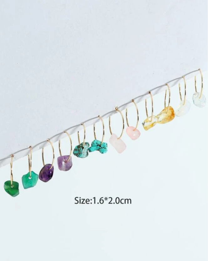 Pendientes de Aro con Estilo Geométrico y Piedras Multicolor