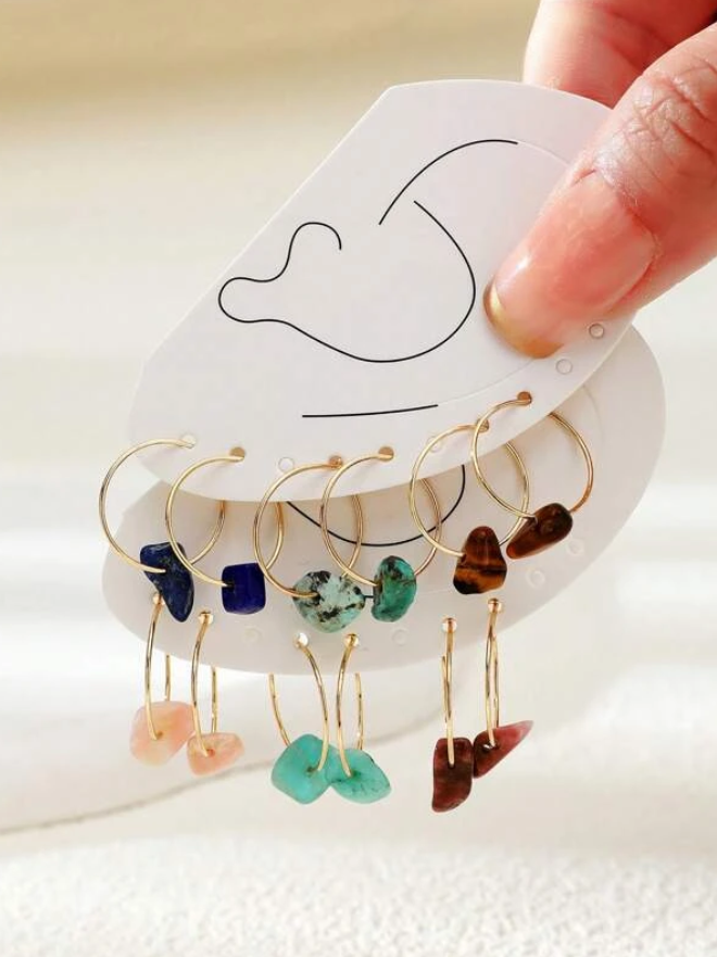 Pendientes de Aro con Estilo Geométrico y Piedras Multicolor