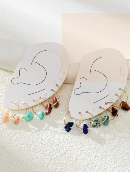 Pendientes de Aro con Estilo Geométrico y Piedras Multicolor