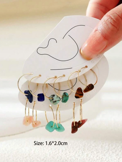 Pendientes de Aro con Estilo Geométrico y Piedras Multicolor
