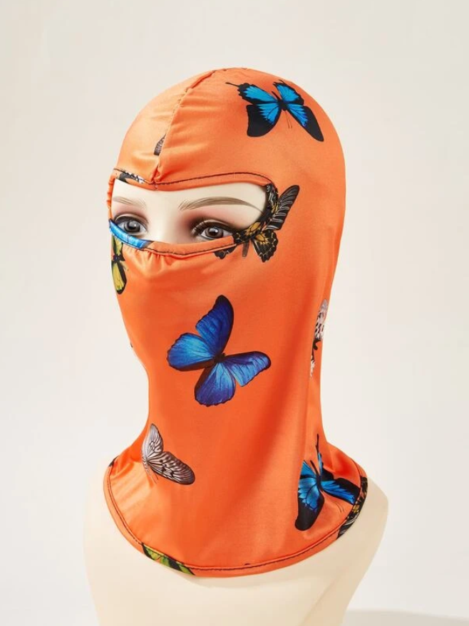 Pasamontañas con Diseño de Mariposas en Naranja y Negro