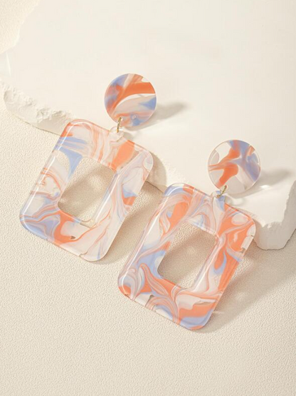 Pendientes Largos Geométricos con Estampado Multicolor