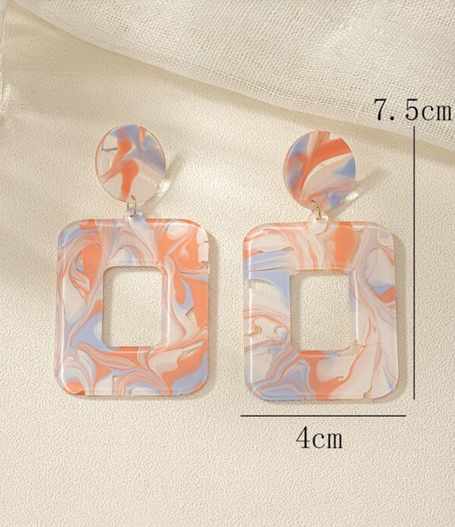 Pendientes Largos Geométricos con Estampado Multicolor