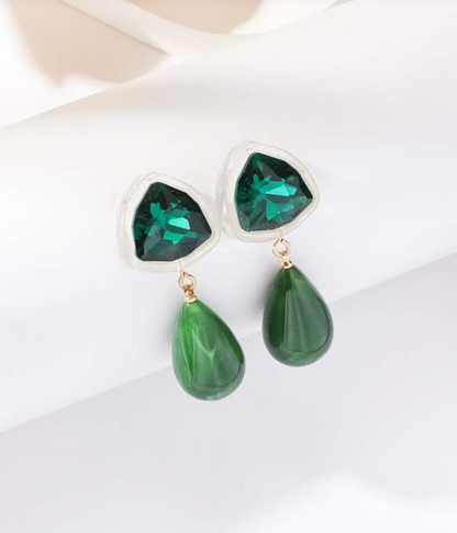 Pendientes de Acero Inoxidable con Cristal Verde