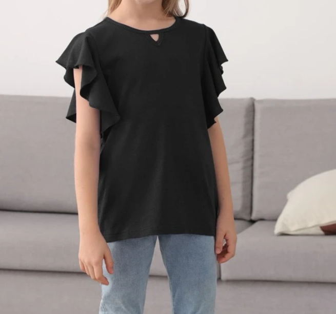 Blusa Infantil con Volantes en Mangas - Color Negro