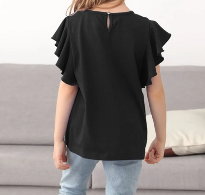 Blusa Infantil con Volantes en Mangas - Color Negro