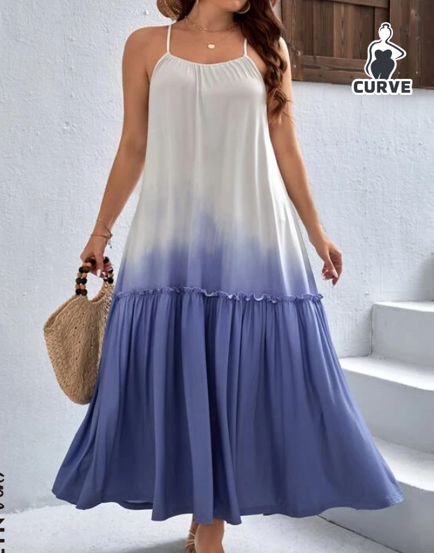 Vestido Largo Bohemio con Tirantes y Volantes - Estampado Degradado