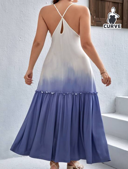 Vestido Largo Bohemio con Tirantes y Volantes - Estampado Degradado