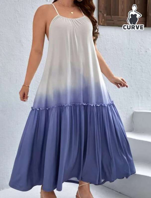 Vestido Largo Bohemio con Tirantes y Volantes - Estampado Degradado