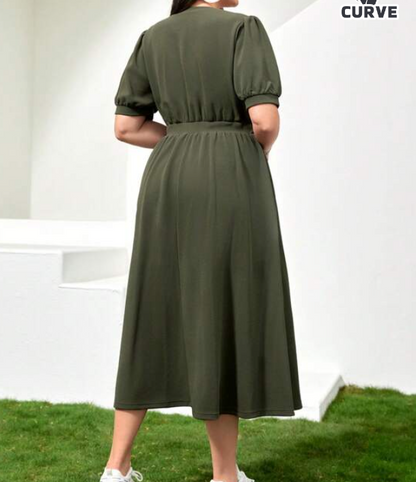 Vestido Midi Casual con Estampado Floral - Verde Militar