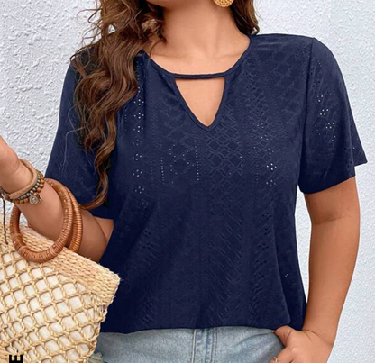 Blusa Casual Azul Marino con Bordado de Ojal 💙✨