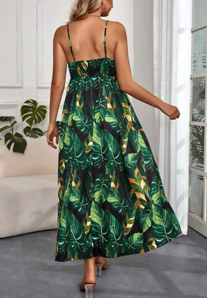 Vestido Largo Bohemio con Estampado Tropical 🌿🌺