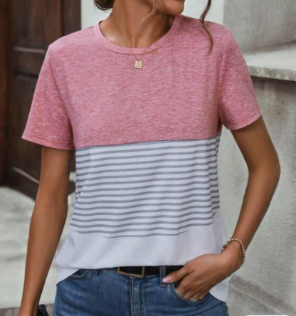 Blusa Casual de Manga Corta con Estampado a Rayas 🌸✨