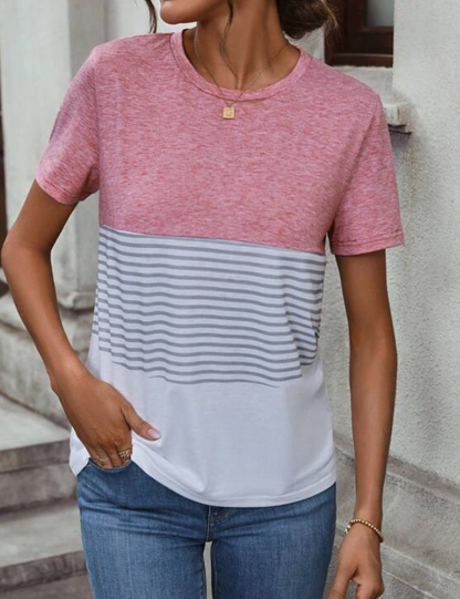 Blusa Casual de Manga Corta con Estampado a Rayas 🌸✨