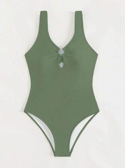 Traje de Baño Entero Verde Militar con Detalle de Abertura ✨