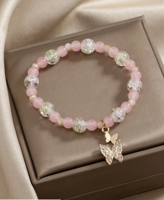 Pulsera de Cuentas con Mariposa y Diamantes de Imitación ✨