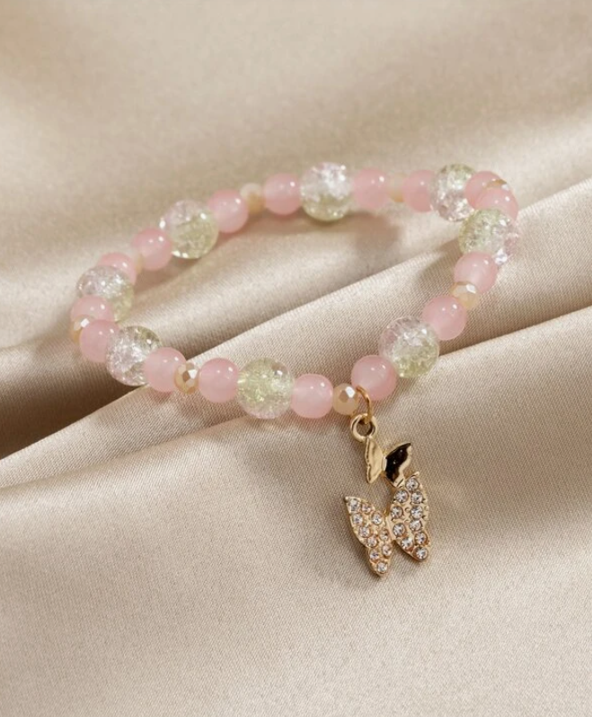 Pulsera de Cuentas con Mariposa y Diamantes de Imitación ✨