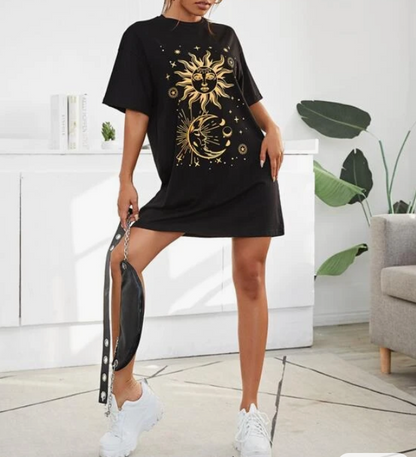 Vestido Oversize Negro con Estampado de Sol y Luna ✨