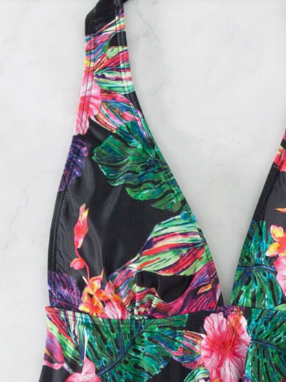 Bikini Halter con Estampado Tropical y Volantes ✨